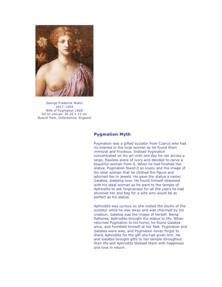 Overview of the Pygmalion Myth | PDF | Ancient Greek Religion
