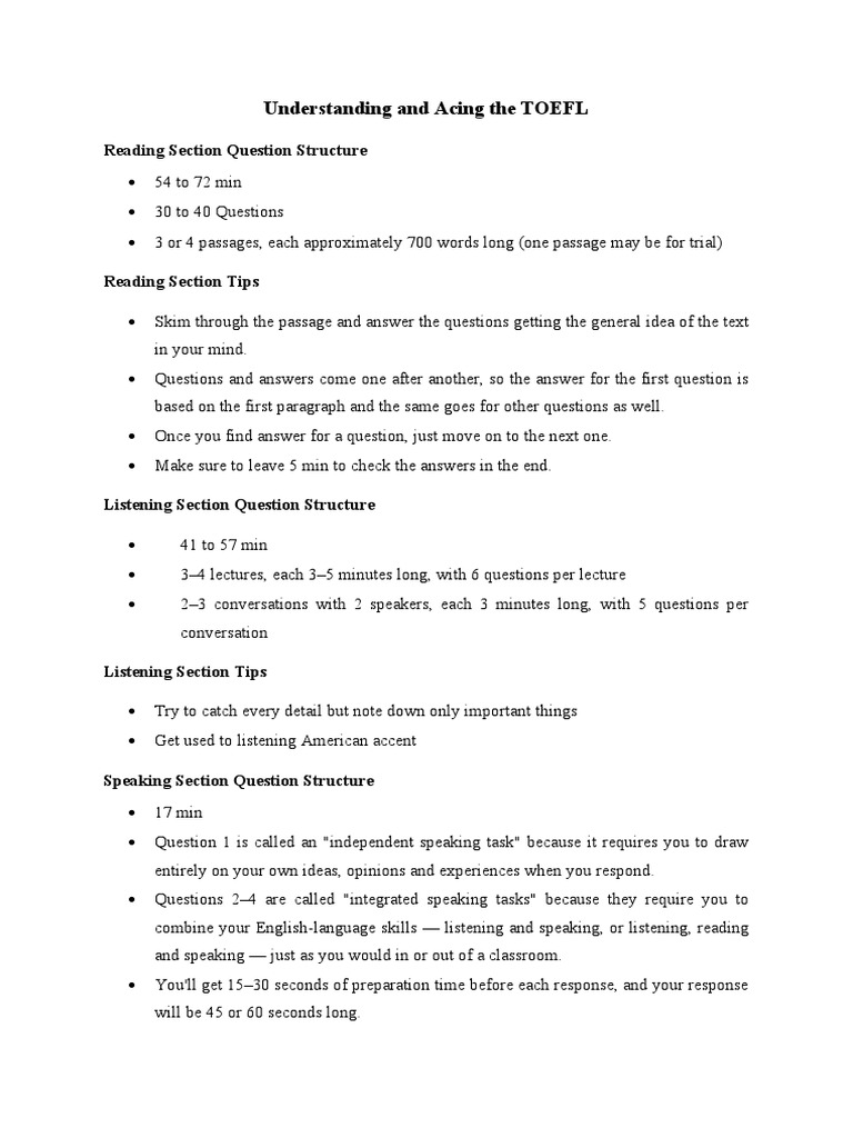 TOEFL Success Guide for Test Takers | PDF | Test Of English As A ...