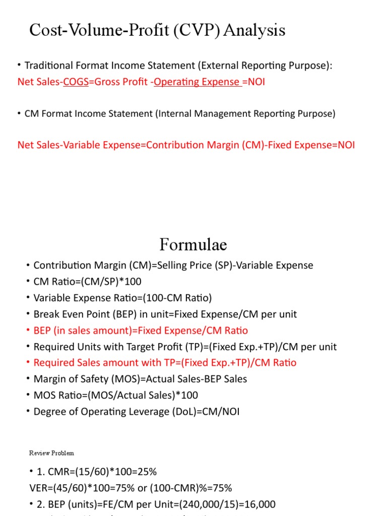 Cost-Volume-Profit (CVP) Analysis: - Traditional Format Income ...