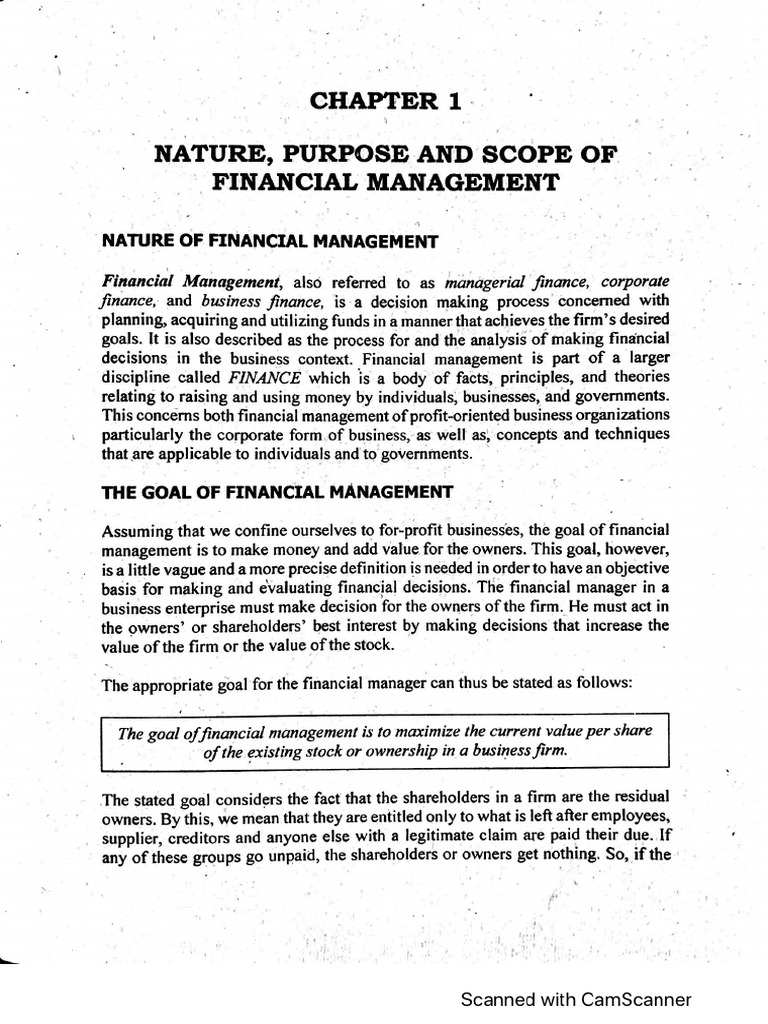 Chapter 1 Nature Purpose and Scope of Financial Management | PDF