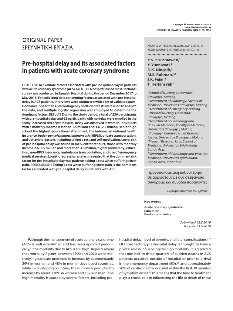 Pre-Hospital Delay and Its Associated Factors in Patients With Acute ...