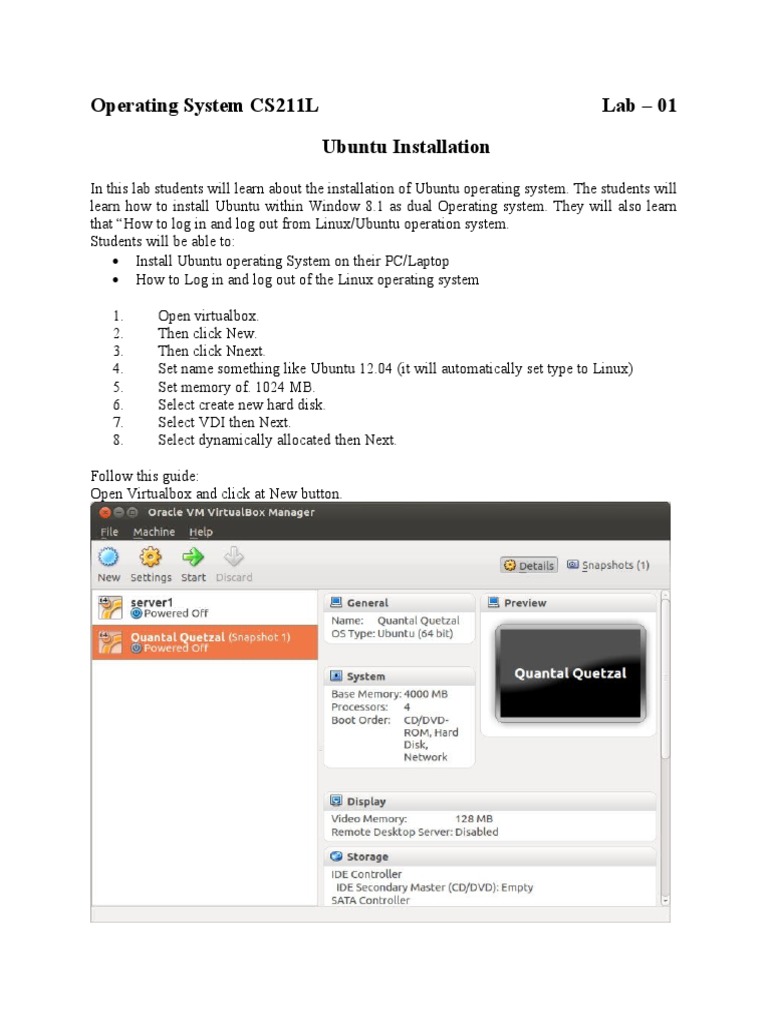 Operating System CS211L Lab - 01 Ubuntu Installation | Download Free ...