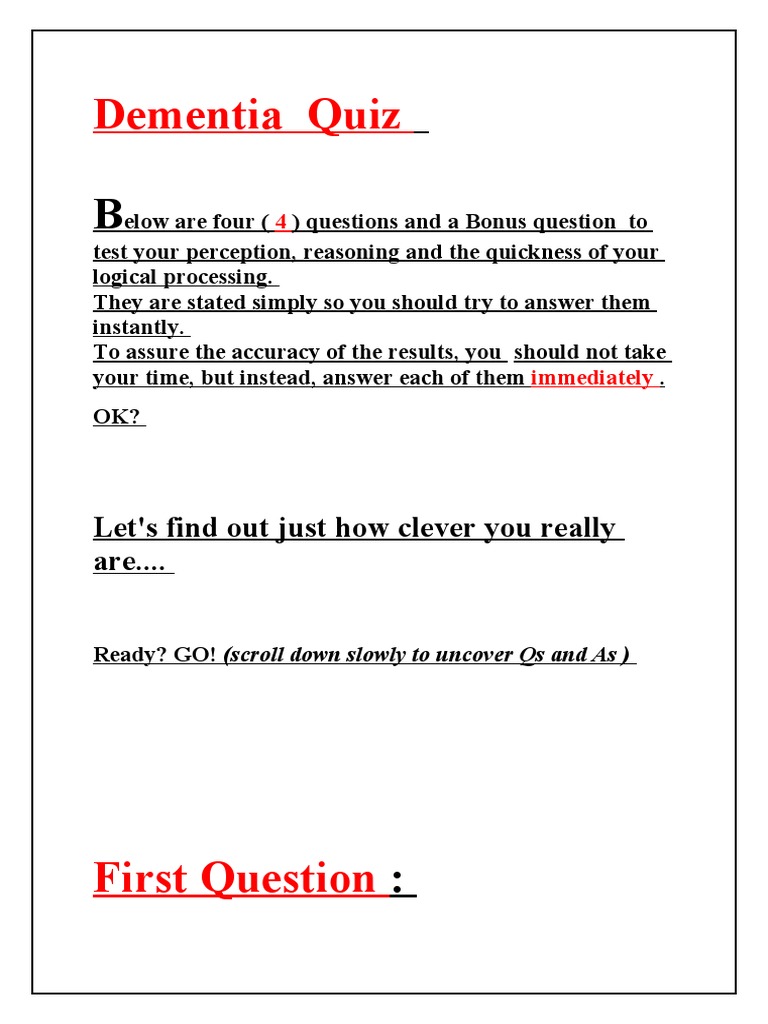 Dementia Quiz Let