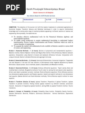 Rgpv Syllabus 4th Sem Biomedical Engineering Finite Difference Numerical Analysis