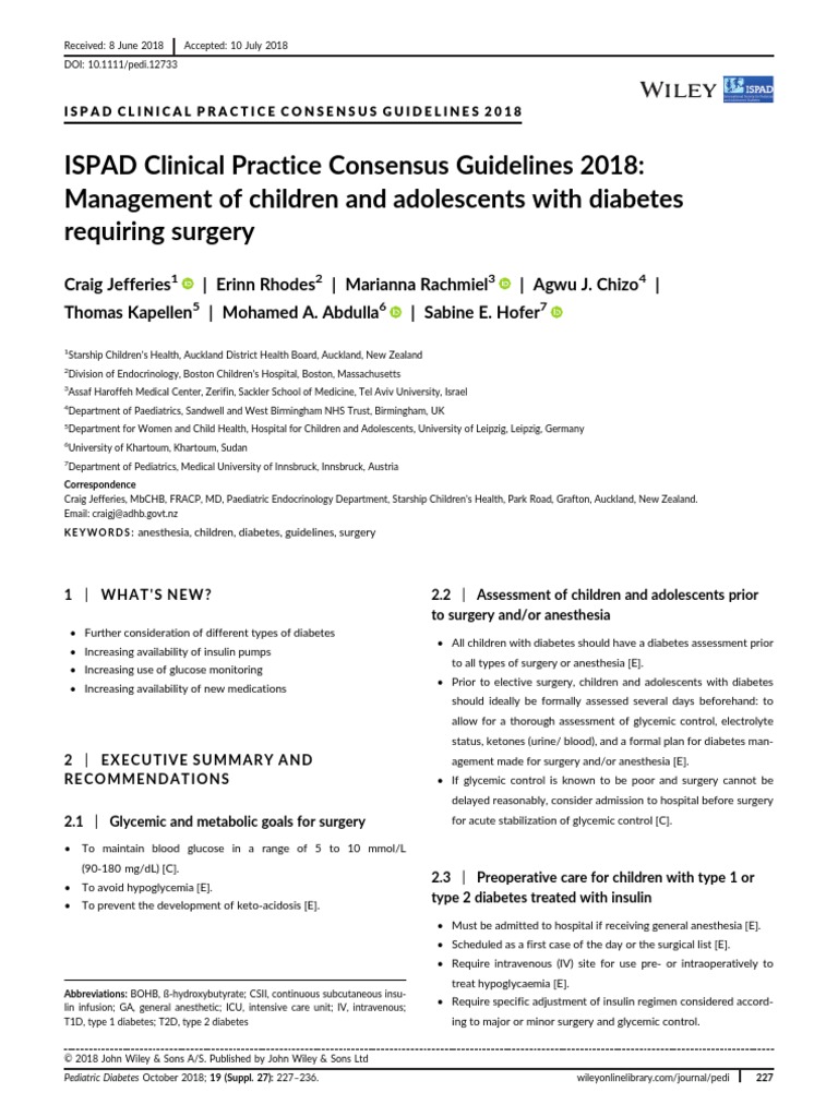 ISPAD Clinical Practice Consensus Guidelines 2018: Management of ...