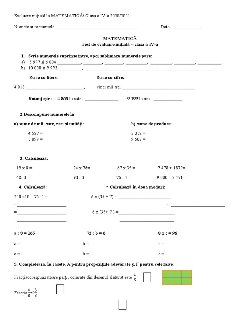 Test Inițial Mate | PDF