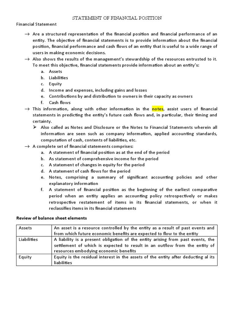 Understanding Statement of Financial Position | PDF | Balance Sheet ...