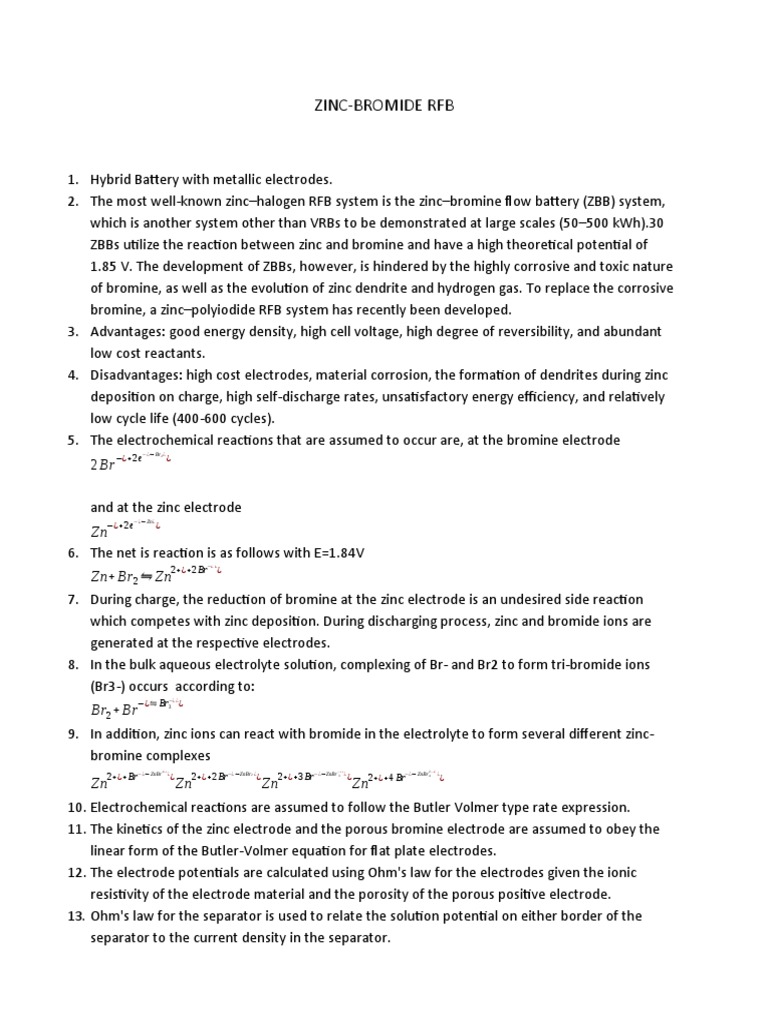 Zinc-Bromide RFB: ZN ZN+ BR ZN | PDF | Electrochemistry | Materials