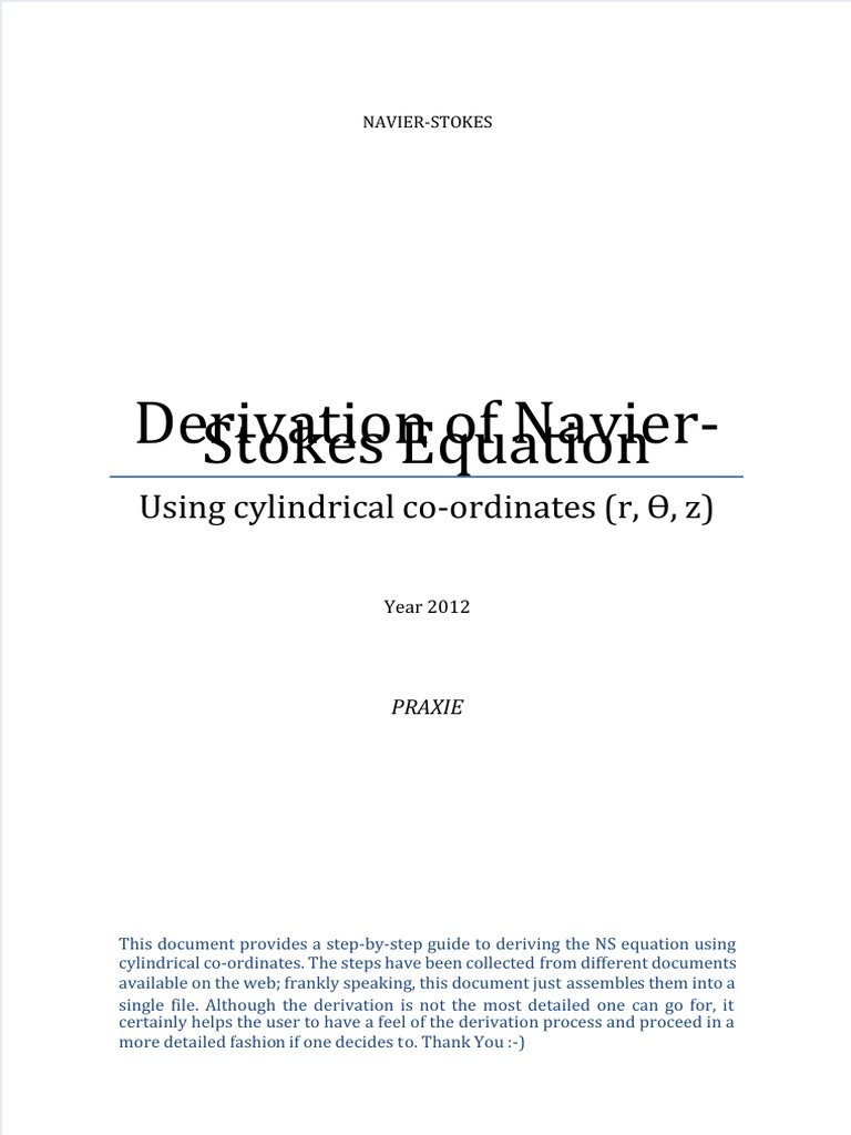 Navier Stokes Derivation in Cylindrical Coordinates | PDF | Stress ...
