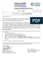 Counselling Letter For SRMJEEE