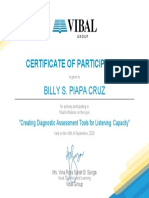 Certificate of Participation: Billy S. Piapa Cruz