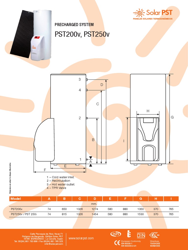 Solar PST Ficha - 200v-250v - EN | PDF | Water Heating | Pressure