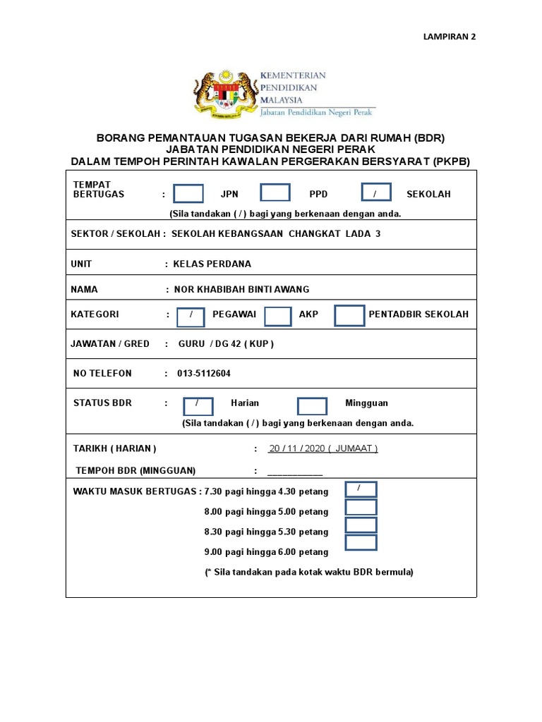 Lampiran 2 Borang Pemantauan Bdr Jpn Perak Jumaat M2 Pdf