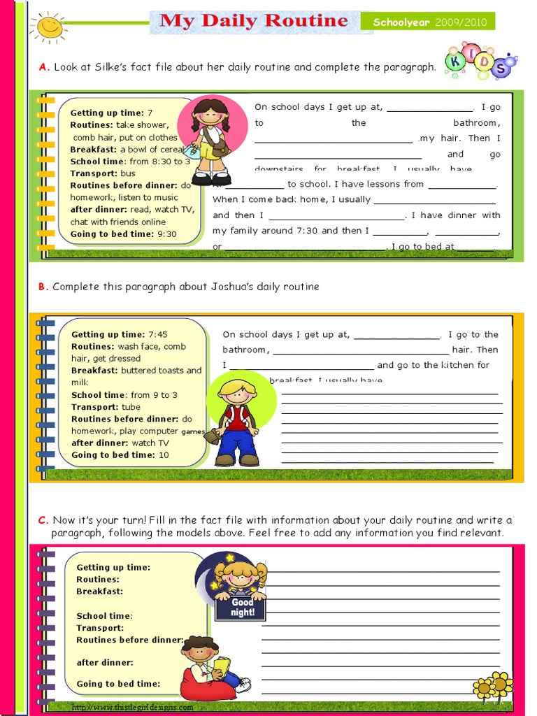 Daily Routine Writing Exercise