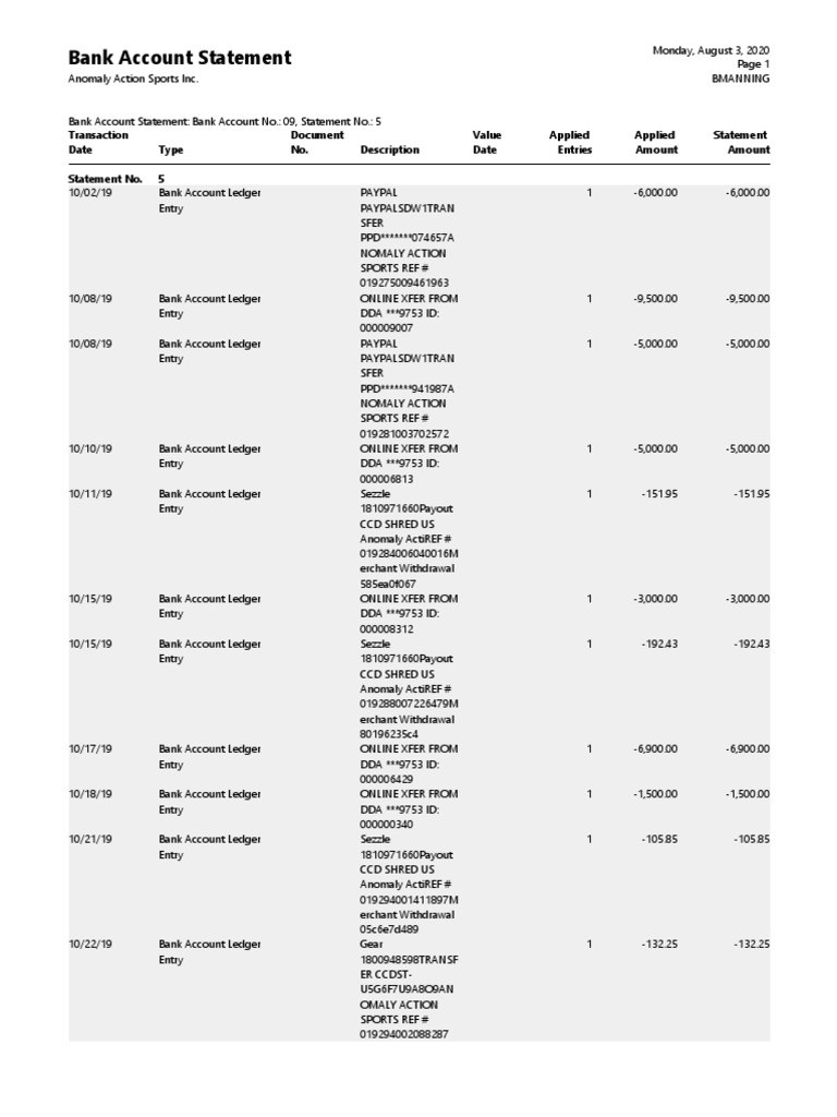 Bank Account Statement Zion T&E (V1.1draft) | PDF | Pay Pal | Services ...