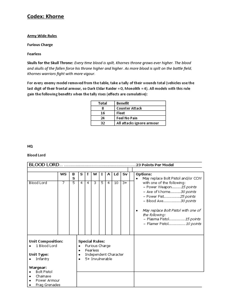 Khorne Army Codex Overview and Rules | PDF | Leisure | Military Science