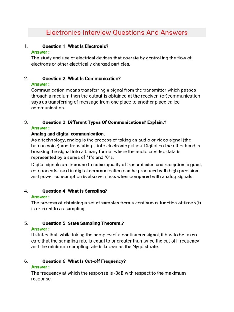 Electronics Interview Q&A Guide | PDF | Modulation | Channel Access Method