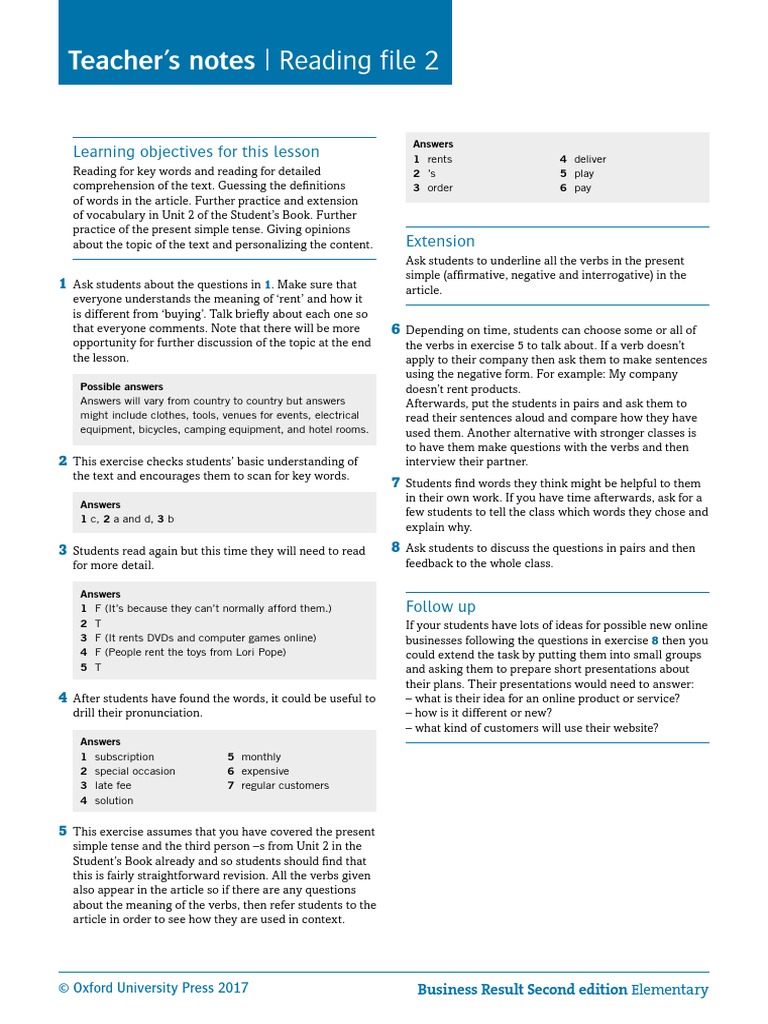 Teacher's Notes - Reading File 2: Learning Objectives For This Lesson ...