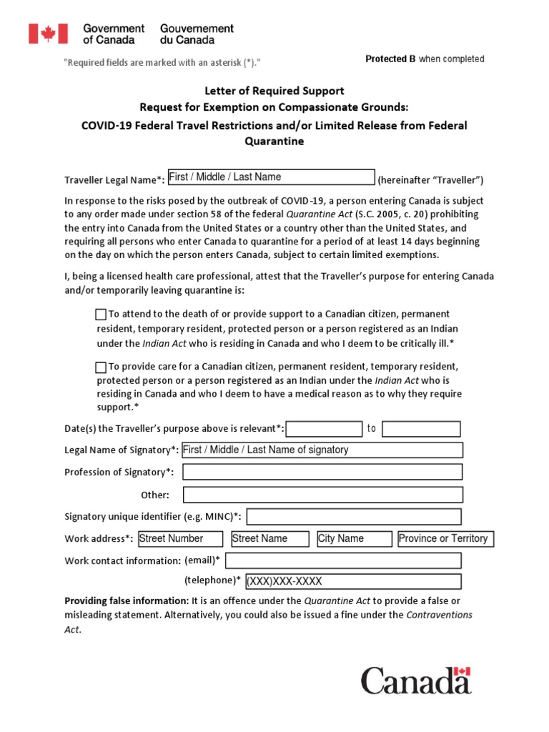 Letter of Required Support Eng | PDF | Quarantine | Privacy