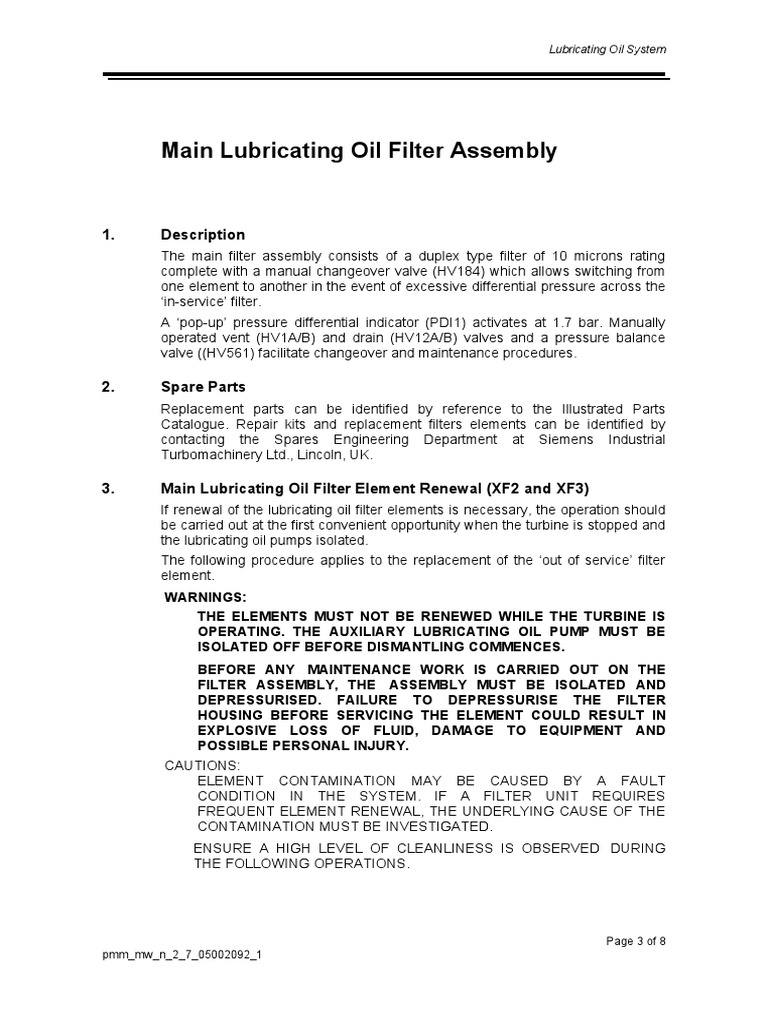 Lubricating Oil Filter Assembly Guide | PDF