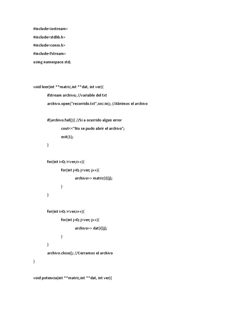Potencias de matrices en C++ | PDF | C ++ | Representación del conocimiento