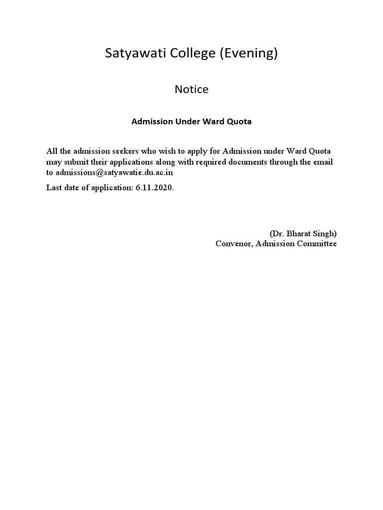 Ward Quota Admission Notice | PDF