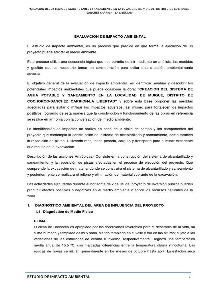 2.1. Estudio de Impacto Ambiental (MUIQUE) PDF | PDF | Entorno natural ...