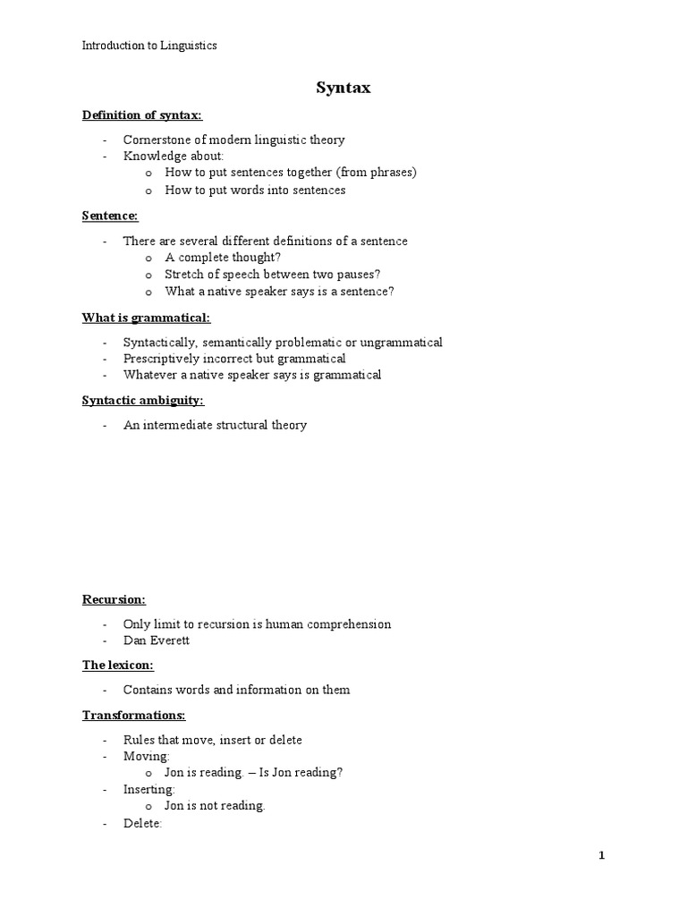 Understanding Syntax in Linguistics | PDF