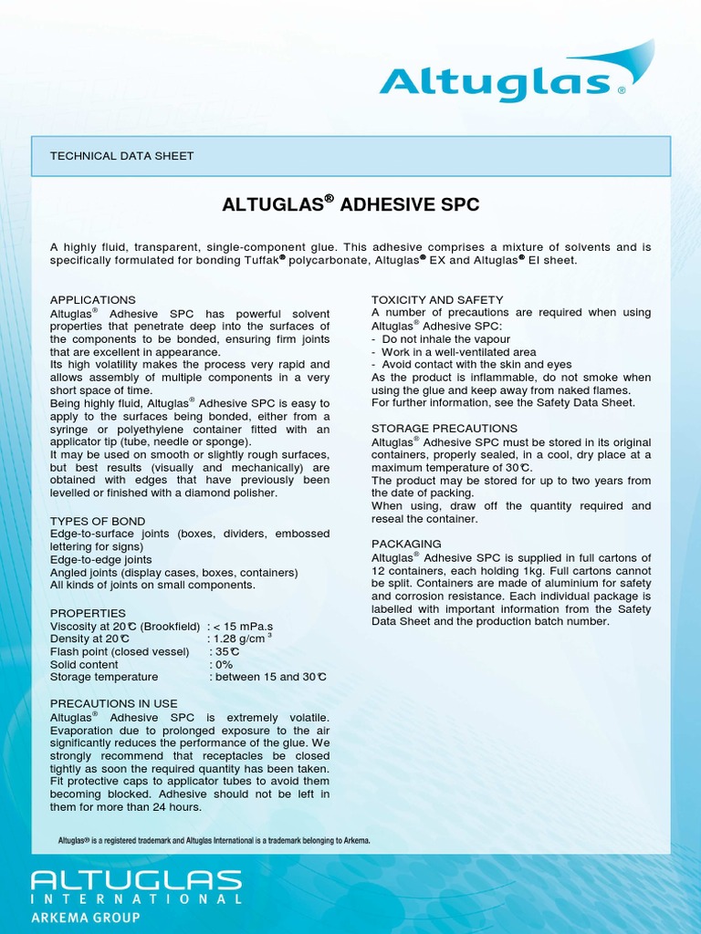 Altuglas SPC Data Sheet | Download Free PDF | Adhesive | Poly(Methyl ...