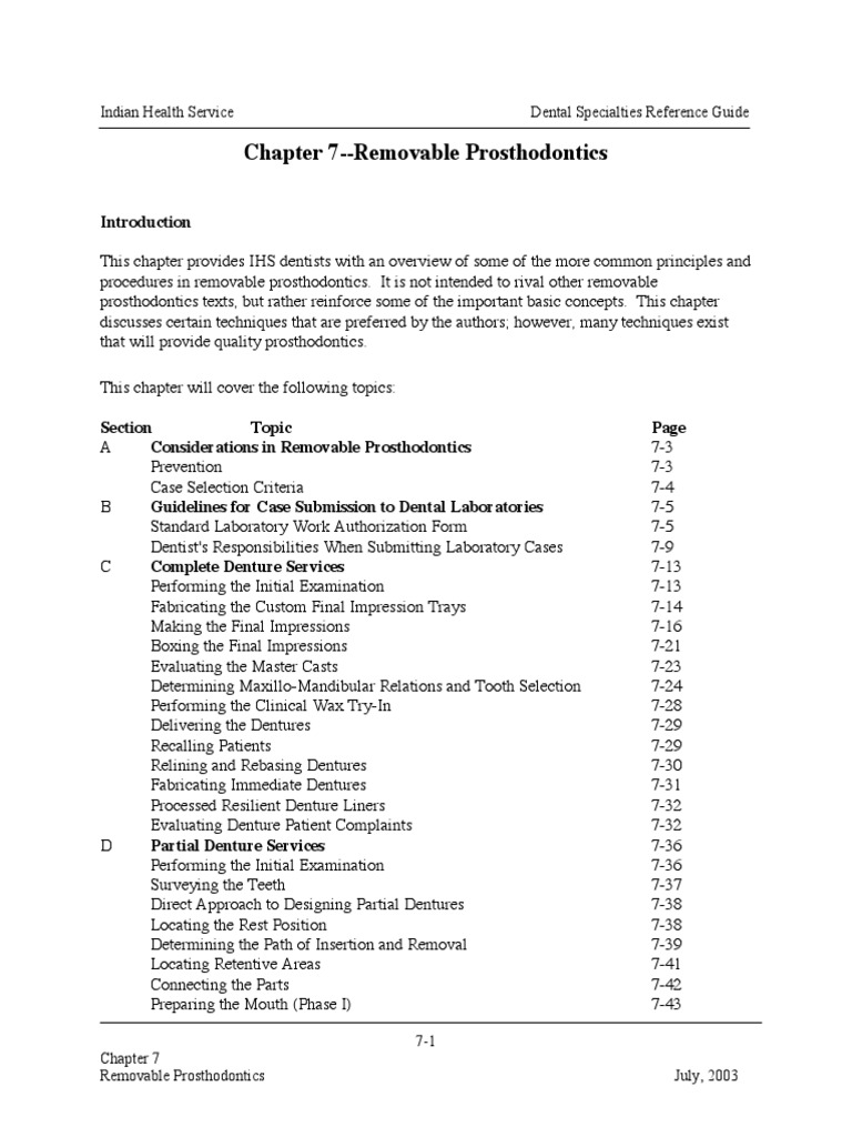 Chapter 7 - Removable Prosthodontics: Indian Health Service Dental ...