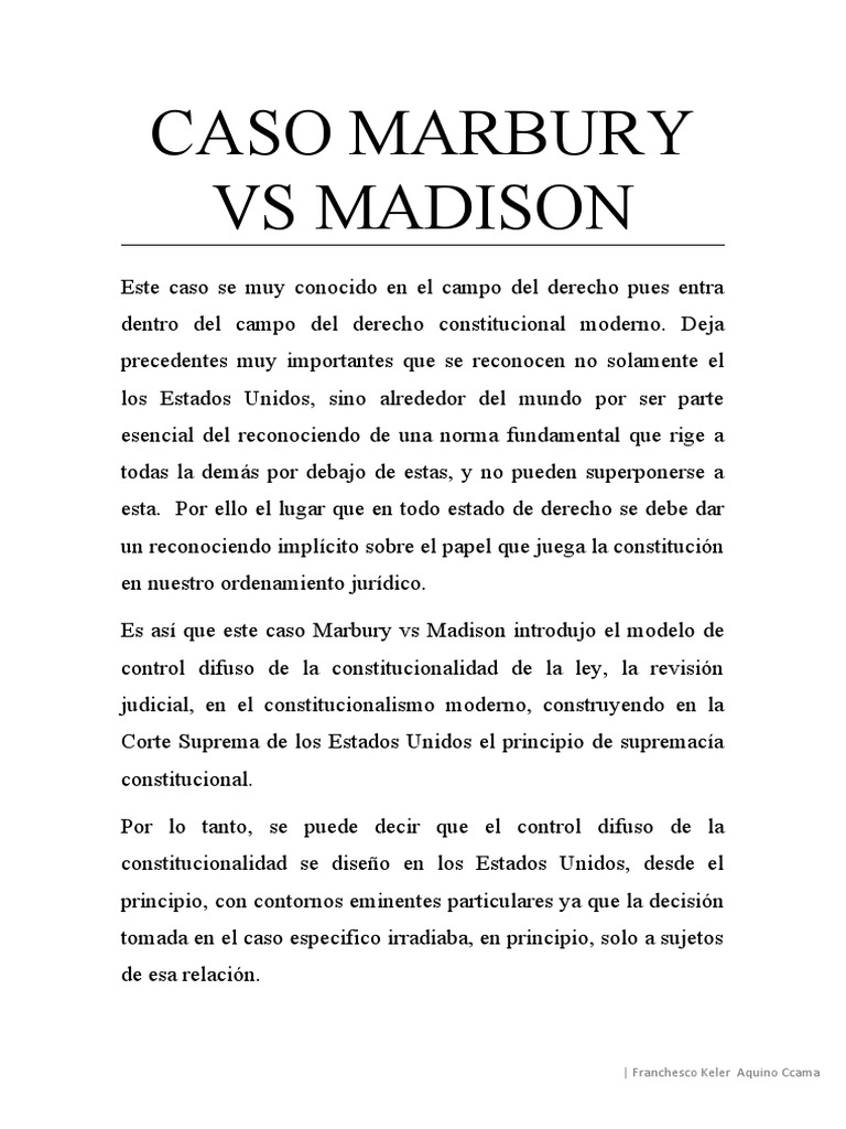 Análisis del Caso Marbury vs Madison | PDF | John Adams | Tribunal ...