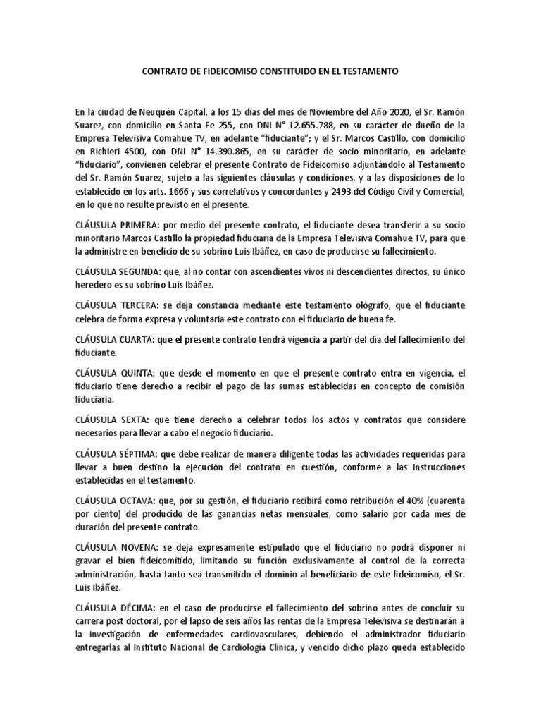 Contrato de Fideicomiso | PDF | Ley de fideicomiso | Información del  gobierno