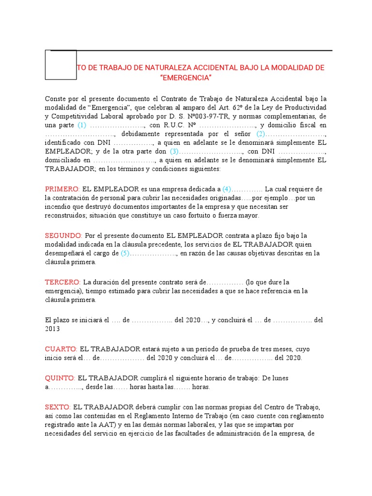 Contrato de Trabajo por Emergencia | PDF | Derecho laboral | Justicia
