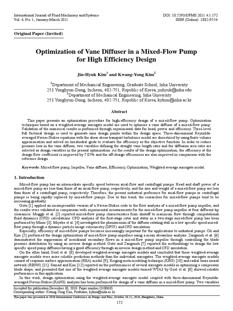 Optimization of Vane Diffuser in A Mixed-Flow Pump For High Efficiency ...