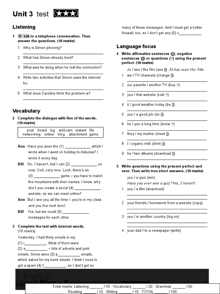 Unit 3 Listening and Vocabulary Test | PDF | Internet | Communication