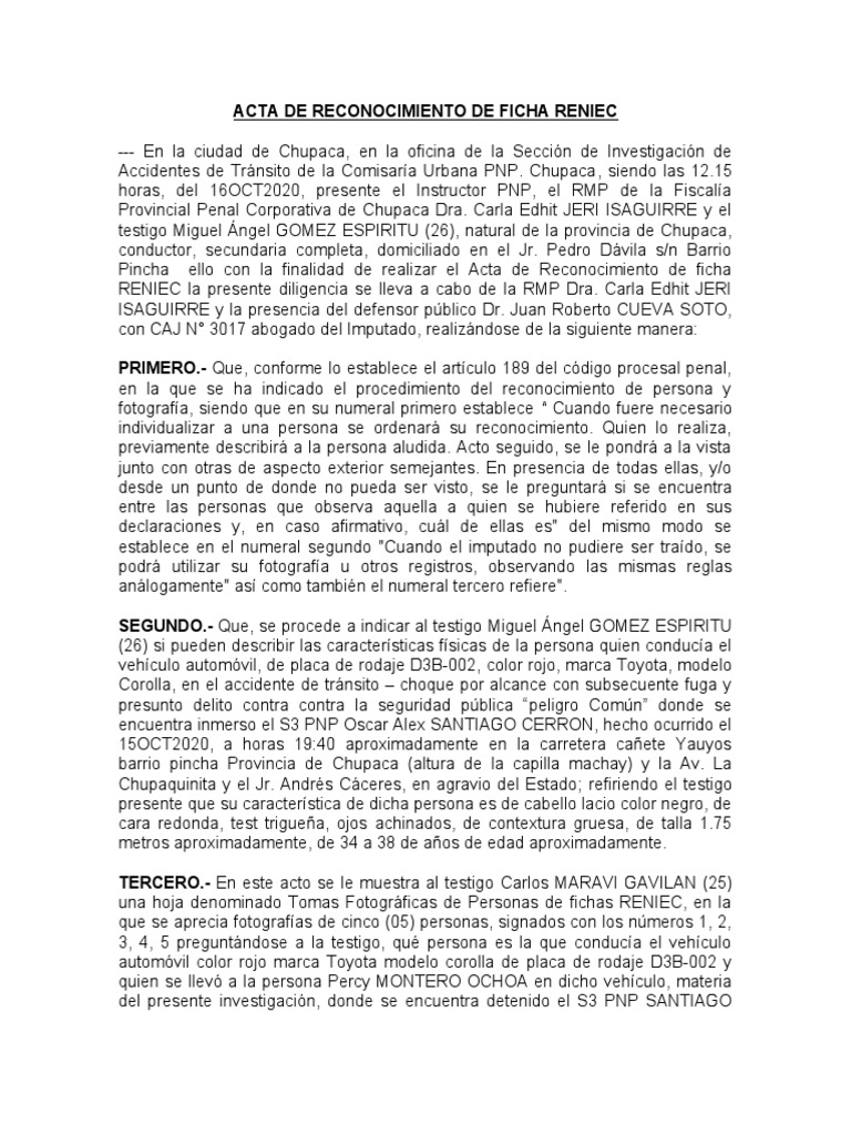 Acta de Reconocimiento de Ficha Reniec | PDF | Violencia | Transporte