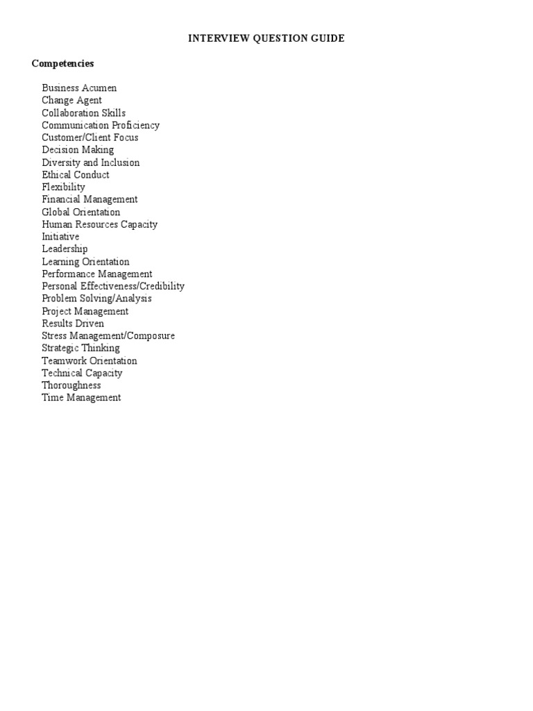 Competency-Based Interview Questions Guide | PDF | Motivation ...
