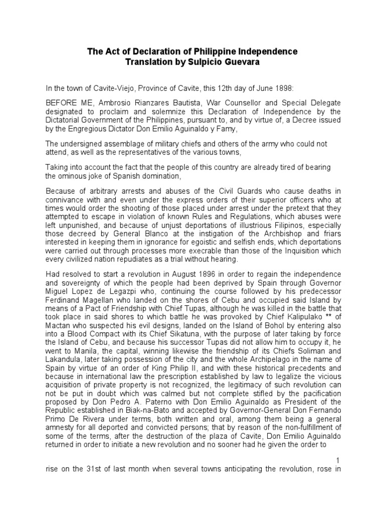 Declaration of Philippine Independence | PDF | Philippines | Unrest
