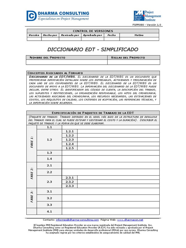 Diccionario EDT | PDF | Gestión de proyectos | Informática