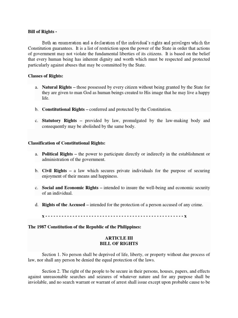 Bill of Rights protections under the Philippine Constitution | PDF ...