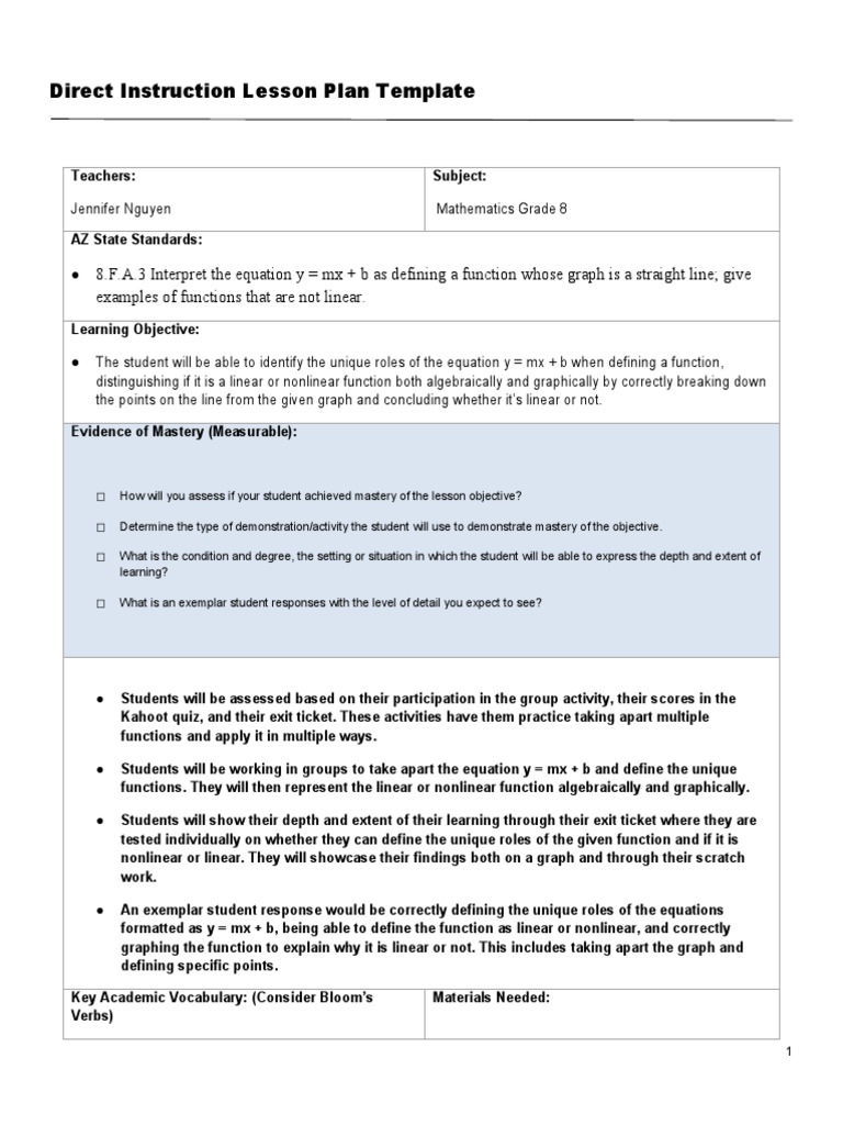 Tel 311 Direct Instruction Lesson Plan Template-Week 6 | PDF ...
