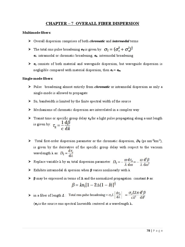 Fiber Dispersion in Optical Fibers | PDF | Dispersion (Optics ...
