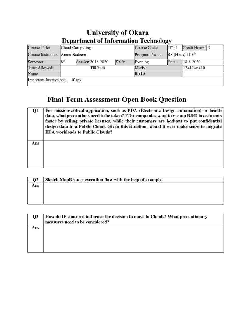 Cloud Computing Final Exam IT441 | PDF | Computers