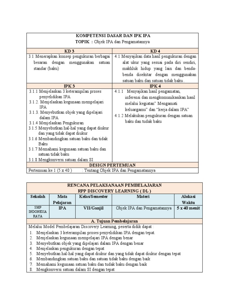 Rpp Daring Objek Ipa Dan Pengamatannya