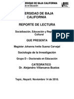 Socialización, Educación y Reproducción Cultural - Reporte de Lectura 3 - Johanna Ivette Suarez Carvajal.
