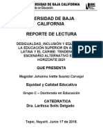 DESIGUALDAD, INCLUSIÓN Y EQUIDAD EN LA EDUCACIÓN SUPERIOR EN AMÉRICA LATINA Y EL CARIBE TENDENCIAS Y ESCENARIO A- Reporte de Lectura 4 - Johanna Ivette Suarez Carvajal..doc