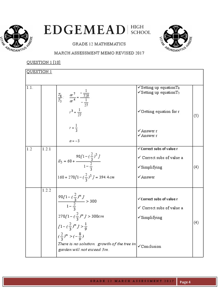 EHS MARKING GUIDELINES GRADE 12 MARCH ASSESSMENT 2017 Revised 2017 Download Free PDF