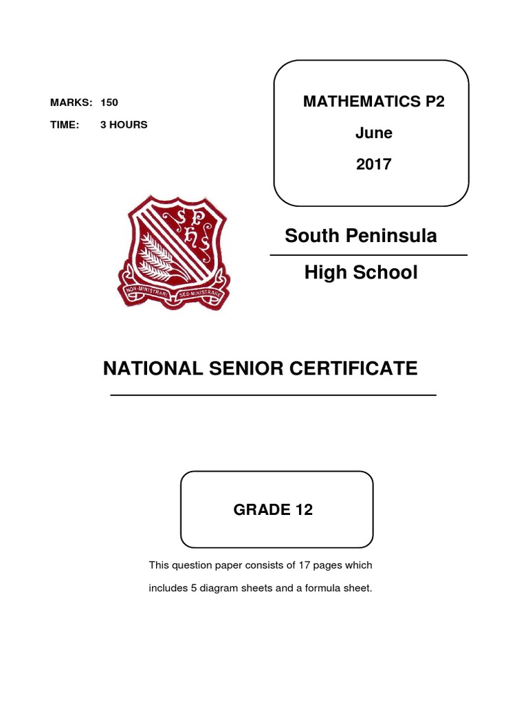 Grade 12 Mathematics June 2017 Exam | PDF | Circle | Cartesian ...