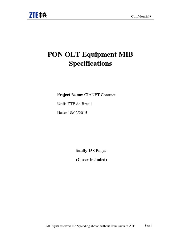 ZTE PON OLT MIB Specifications Guide | PDF | Internet Standards