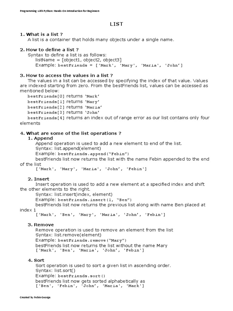 What Is A List ?: Programming With Python: Hands-On Introduction For ...